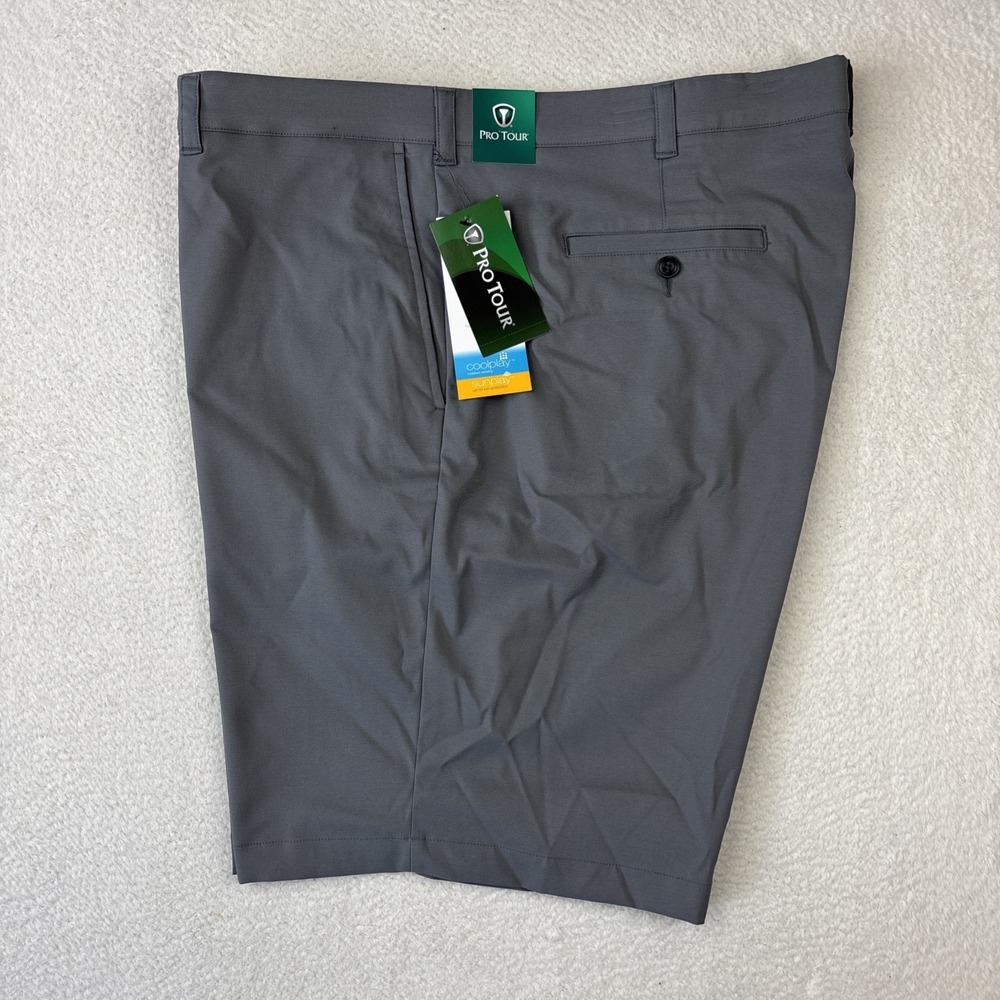NEW PRO TOUR Mens Performance Shorts Size 46 Gray Stretch Chino Golf Tech NWT